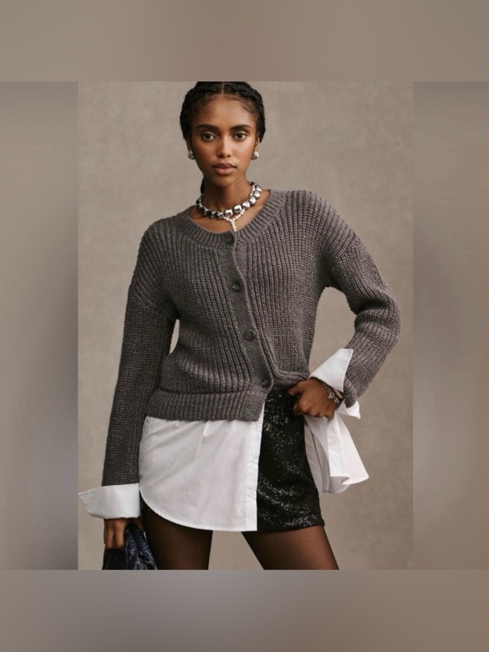 Anthropologie Gray Cropped Twofer
Cardigan Sweater